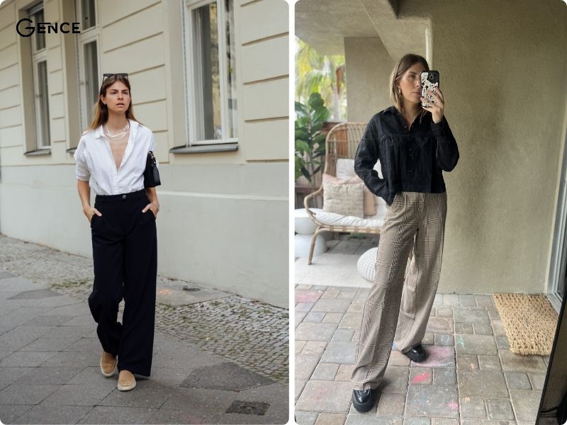 Quần ống rộng phối giày loafer tạo sự thoải mái suốt ngày dài