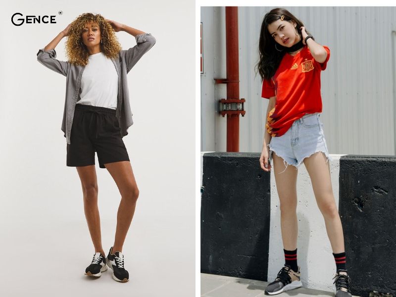Mix-match quần short với giày thể thao đen