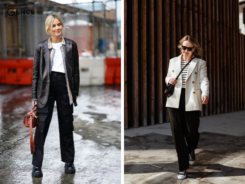 Quần tây phối cùng giày thể thao đen nữ thời trang, thanh lịch