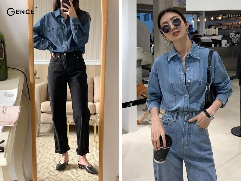 Phối đồ với quần jean nữ với áo denim