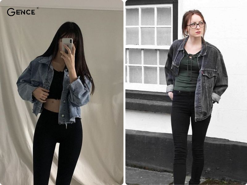 Phối đồ phong cách thời trang cá tính cùng quần legging và áo khoác jean