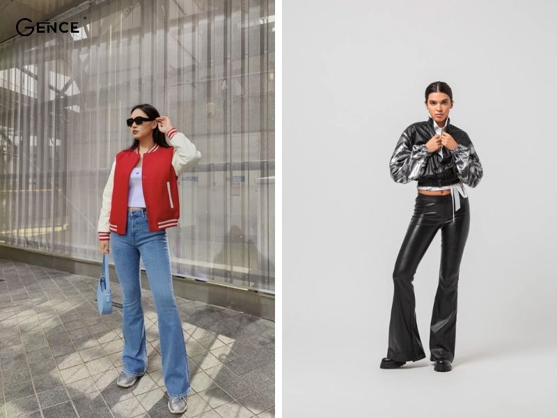 Kết hợp quần ống loe và áo bomber phá cách
