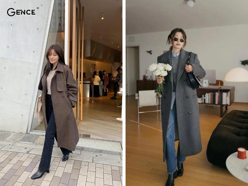 Áo khoác dài match cùng quần ống loe