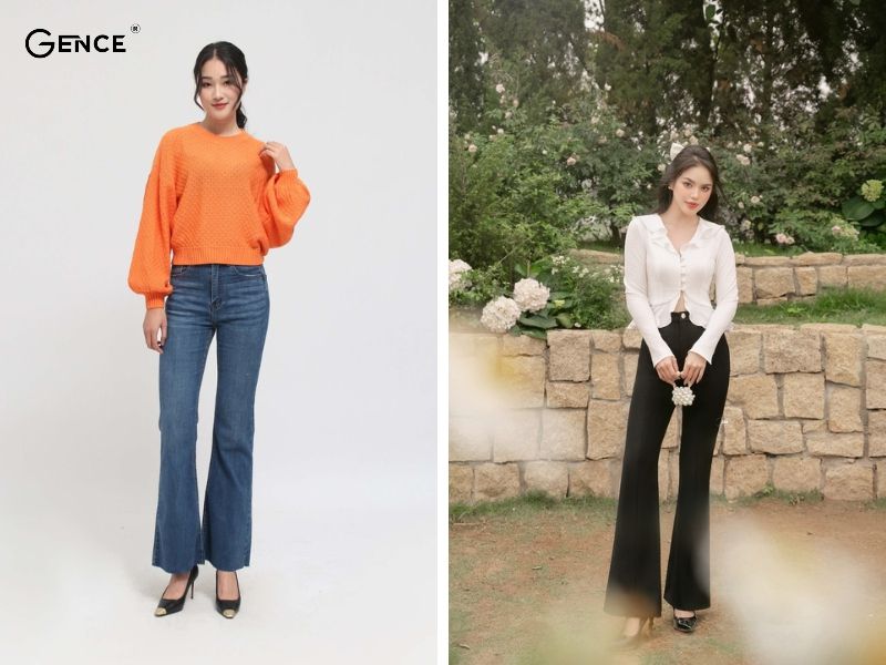 Phối đồ với quần ống loe và áo thun thoải mái