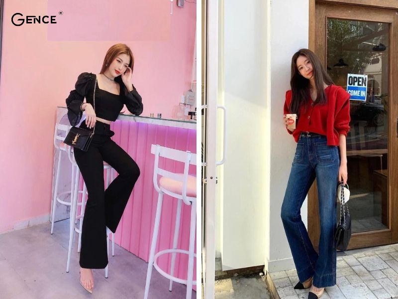 Áo tay bồng kết hợp với quần ống loe quyến rũ