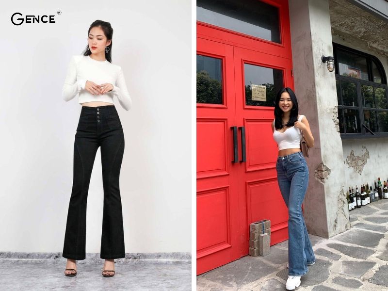 Hack dáng với outfit áo croptop và quần ống loe
