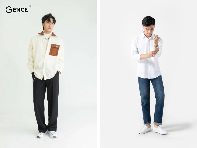 Lịch sự với set đồ áo sơ mi và quần ống rộng nam