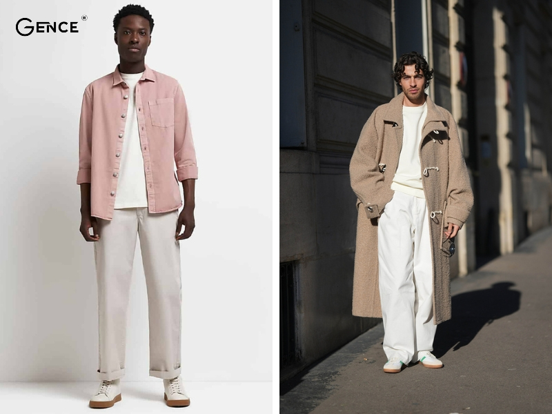 Phối đồ với quần ống rộng nam, áo thun và áo khoác