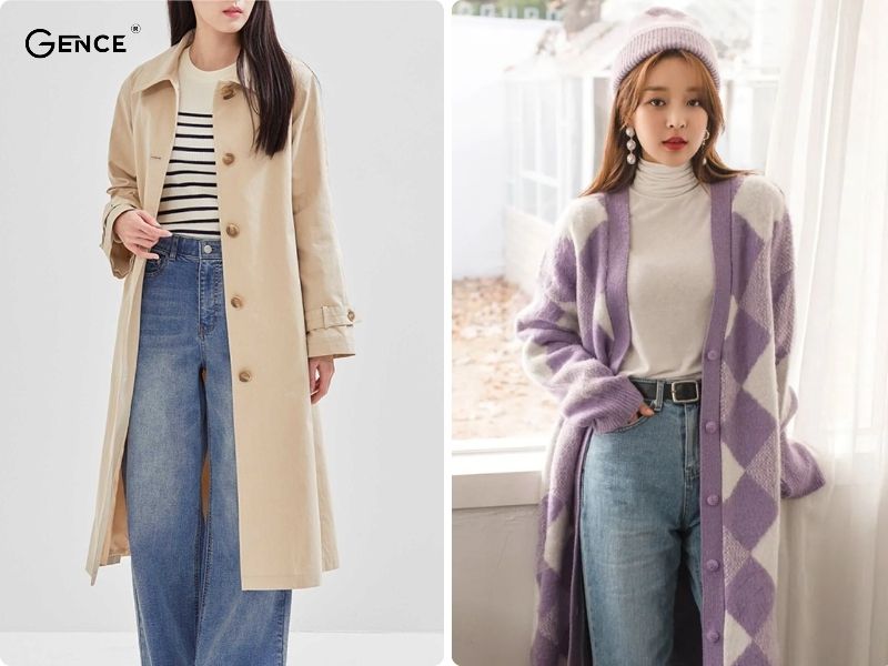 Áo khoác dài phối cùng quần ống suông