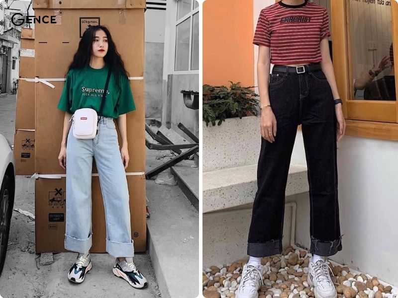 Áo thun phối cùng quần ống suông đơn giản, tinh tế