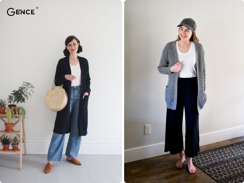 Outfit mùa lạnh thanh lịch quần ống suông và áo cardigan