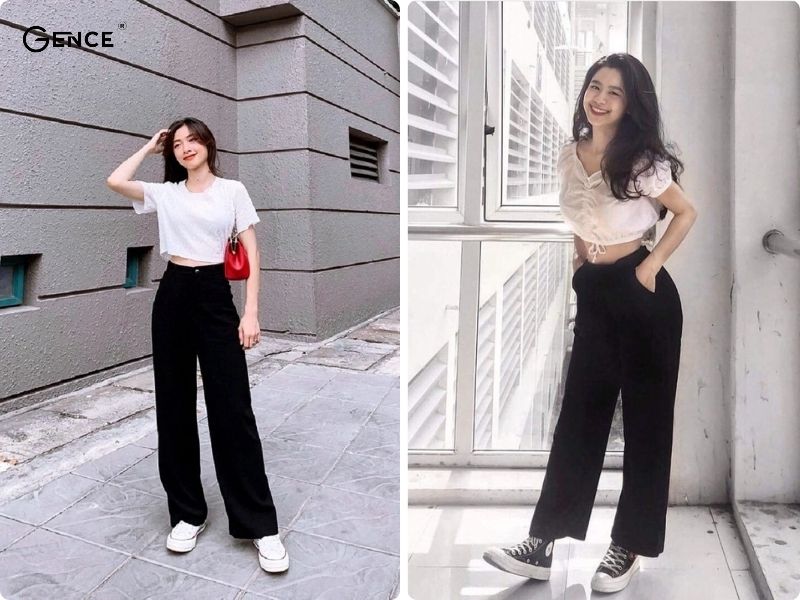 Trang phục nữ tính, thoải mái: quần tây và áo croptop