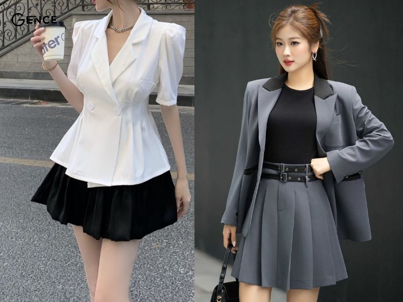 Mua 2 giảm 5%] SET BỘ ĐỒ NỮ ÁO VEST CROPTOP MIX CHÂN VÁY GIẢ