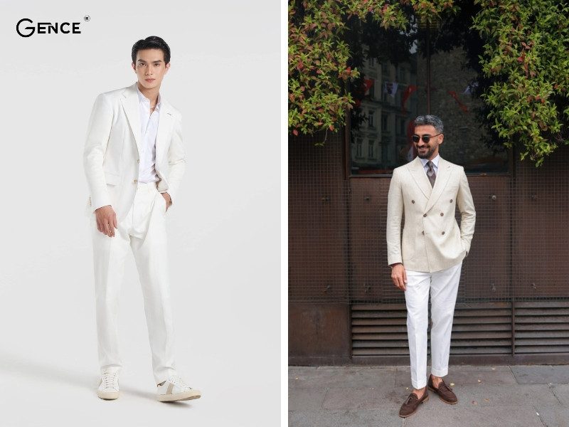 Vest trắng và sơ mi trắng lịch lãm, sang trọng