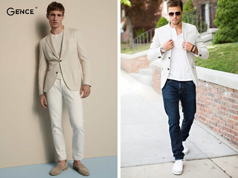 Quần jean và áo vest trắng tạo nên style độc đáo