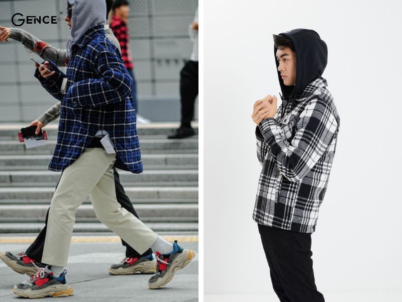 Phối giày Balenciaga cùng hoodie và áo khoác caro