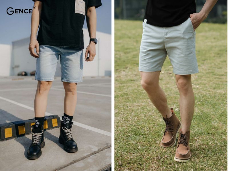 Phối giày boot cùng quần short nam