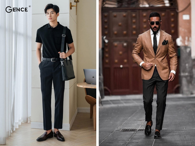Phối giày với quần tây đen nam tạo nên sự đẳng cấp cùng giày loafer