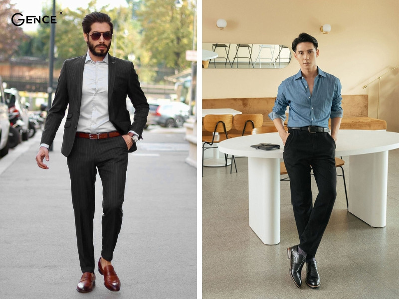 Giày tây và quần tây đen tạo nên phong cách lịch lãm