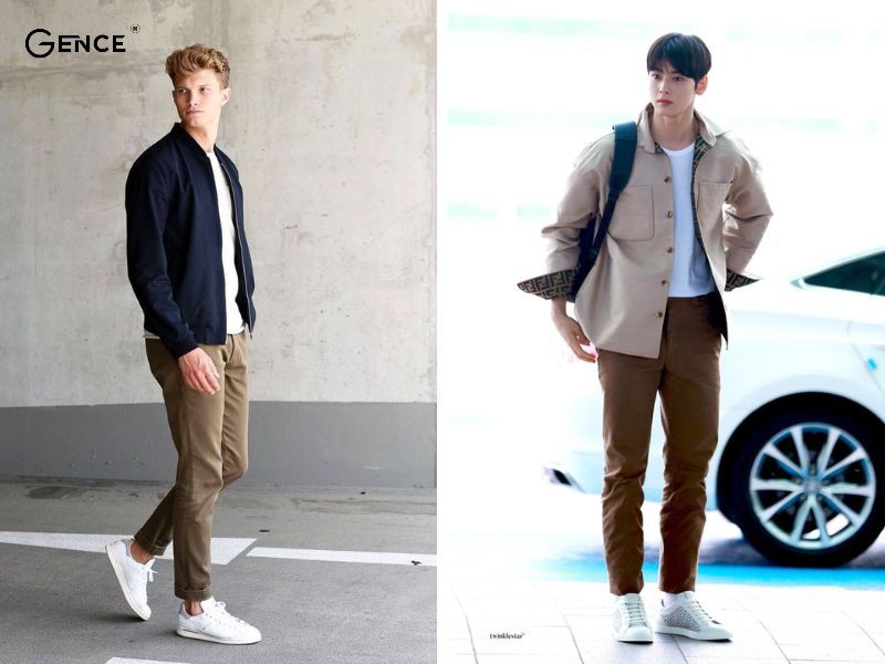 Phối outfit quần kaki cùng giày sneaker nam