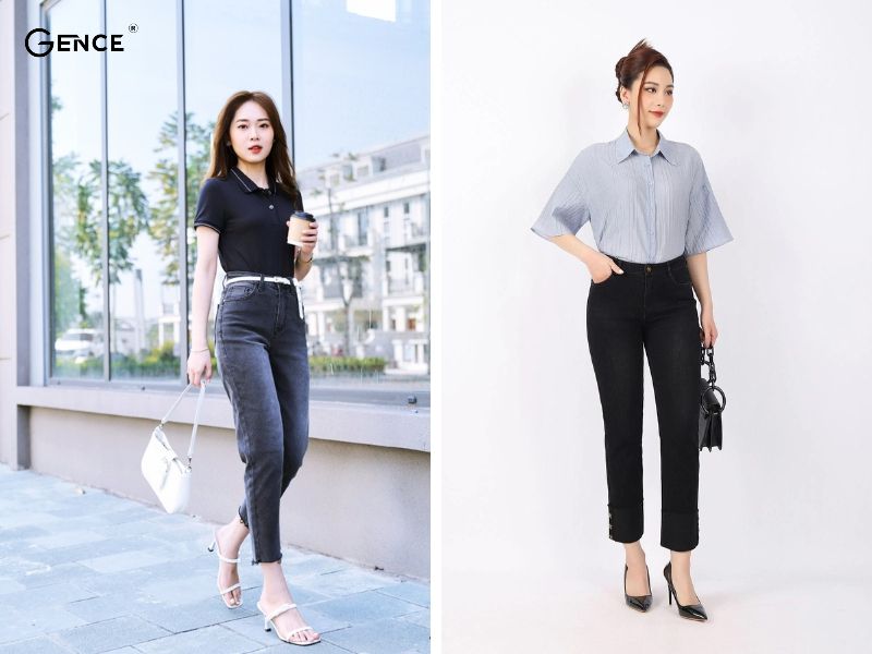 Phối quần jean đen với túi xách nữ