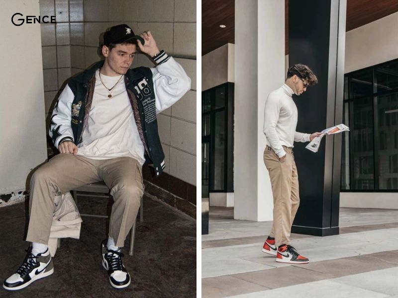 Phối quần kaki cùng với giày Jordan nam cổ cao