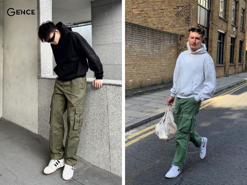 Phối quần túi hộp nam cùng với hoodie phong cách