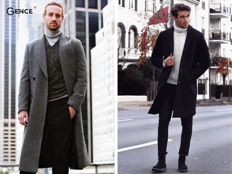 Phối với áo len cổ lọ, quần âu