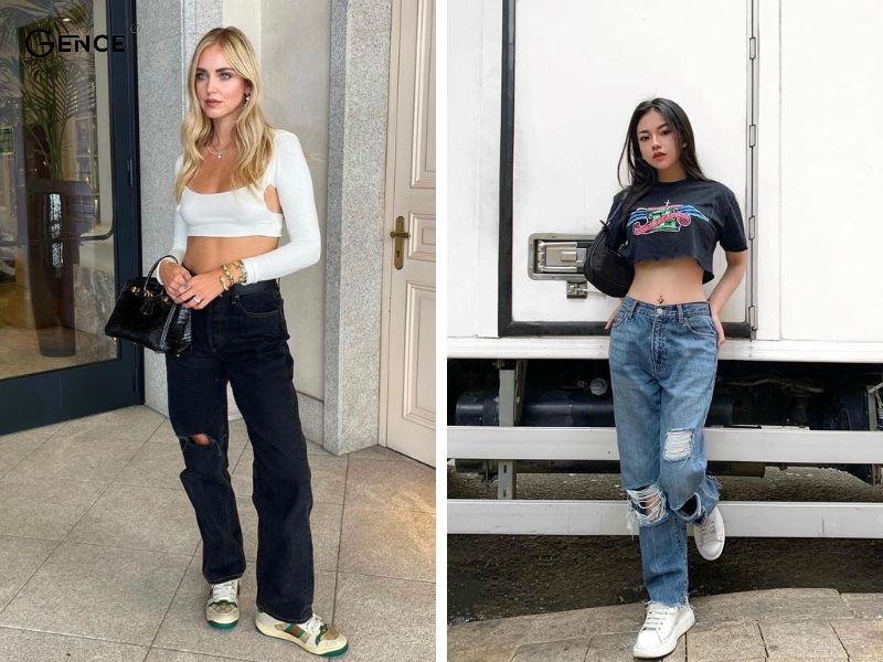 Quần trễ cạp và rách gối phù hợp với nhiều style