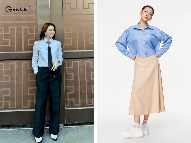 Áo sơ mi có cổ thanh lịch cho phụ nữ