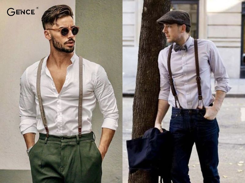 Quần yếm chữ Y mix với sơ mi trắng được nhiều chàng trai lăng xê