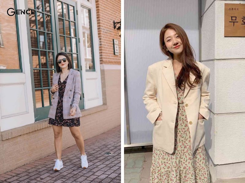 Thanh lịch và quyến rũ cùng áo blazer và chân váy hoa nhí