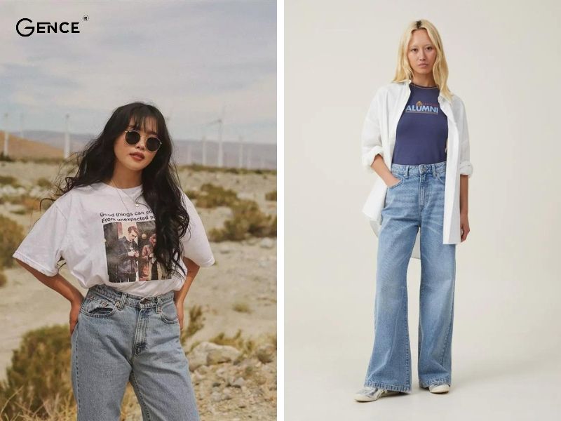 Áo thun mix-match với quần jean gây ấn tượng