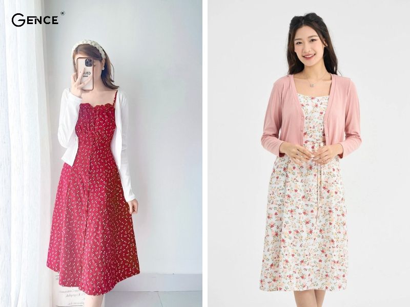 Cardigan và váy hoa nhí tạo sự trẻ trung, năng động