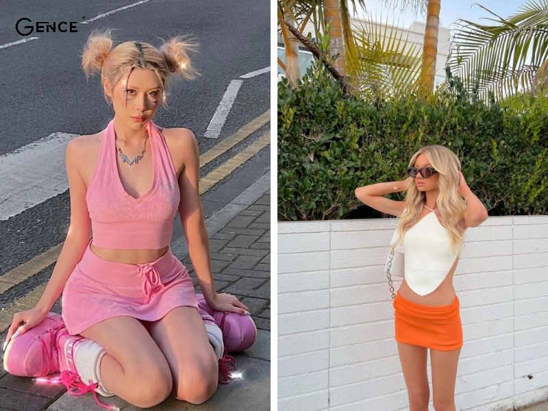 Không thể bỏ qua cách phối áo cổ yếm với chân váy ngắn