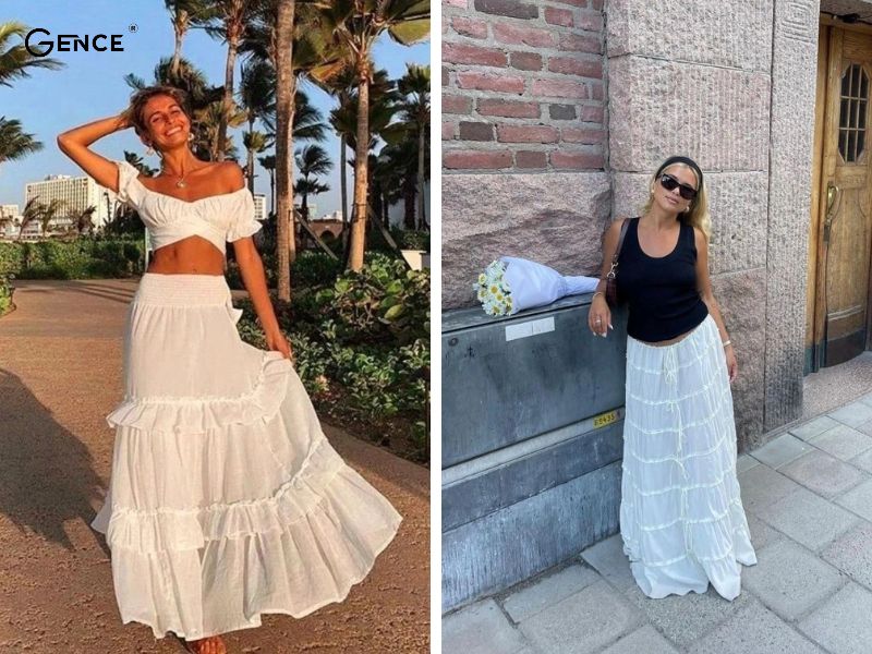 Váy maxi với nhiều màu sắc sặc sỡ tạo nên style Y2K