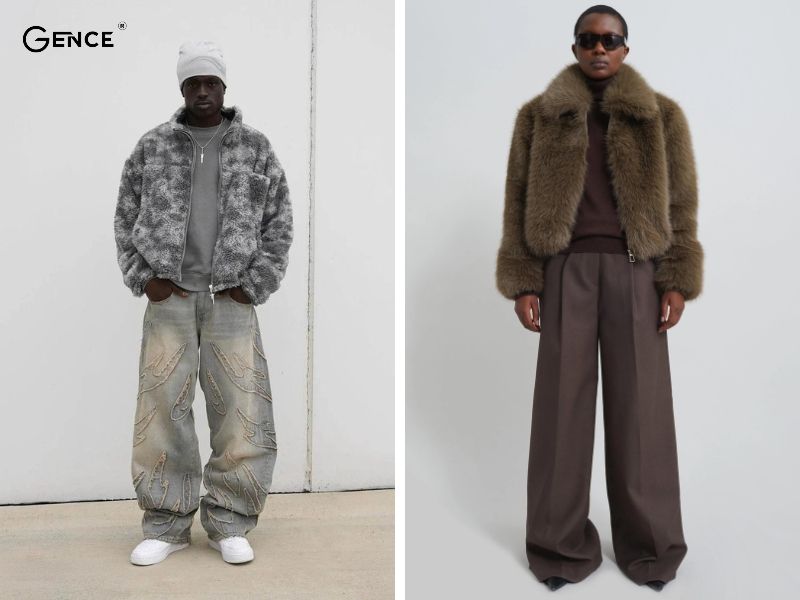 Tăng gu thẩm mỹ khi mix áo khoác lông với quần ống rộng nam