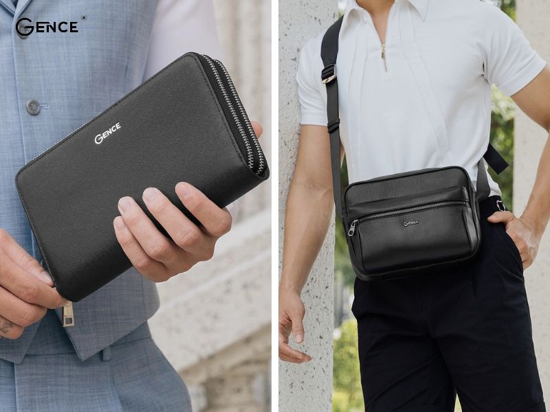 Phối quần jean xám cùng phụ kiện đồ da Gence