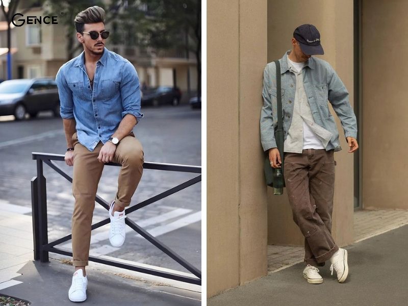 Trẻ trung, năng động khi phối quần nâu với áo denim
