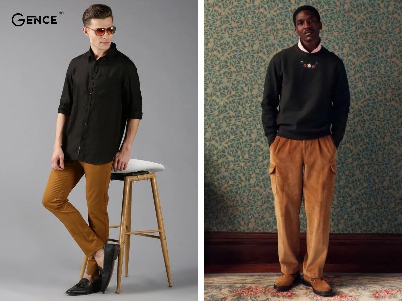 Đơn giản mà mạnh mẽ với set áo đen và quần nâu