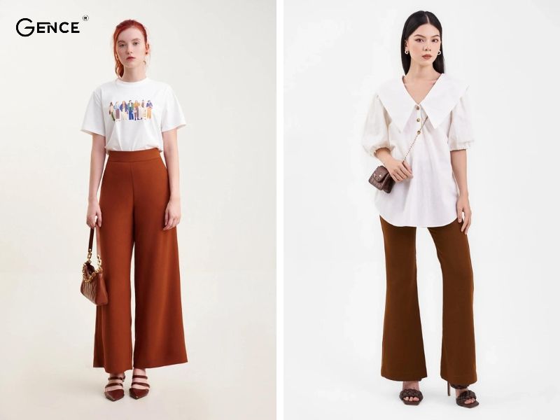 Sành điệu khi mix áo trắng với quần nâu