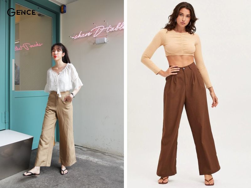 Quyến rũ khi mix croptop màu be với quần nâu