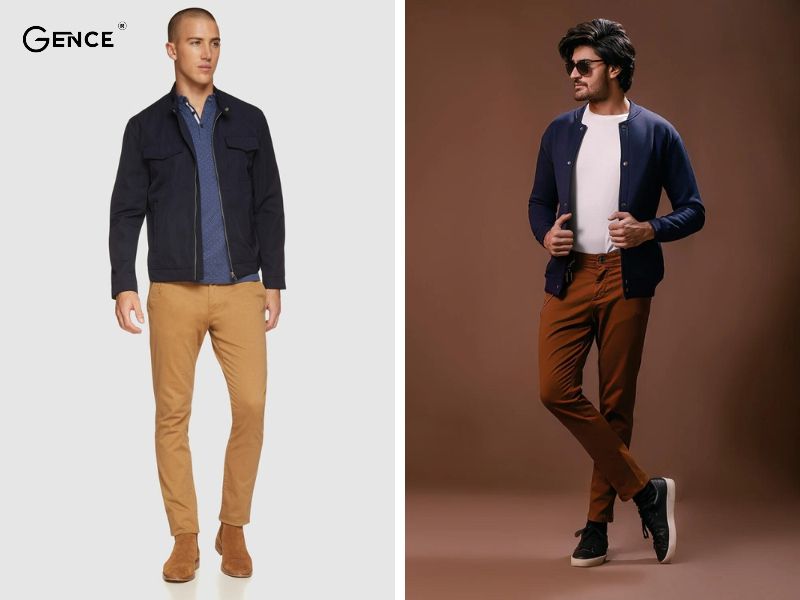 Mix-match bomber xanh với quần nâu