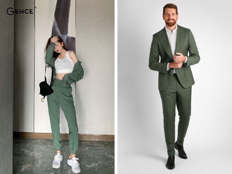 Mix-match với set đồ tone sur tone màu xanh rêu