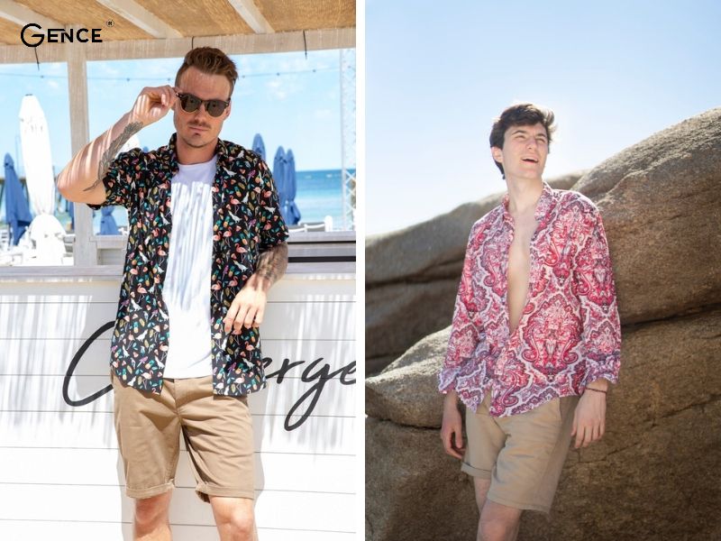 Set đồ đi biển cùng áo sơ mi họa tiết và quần short