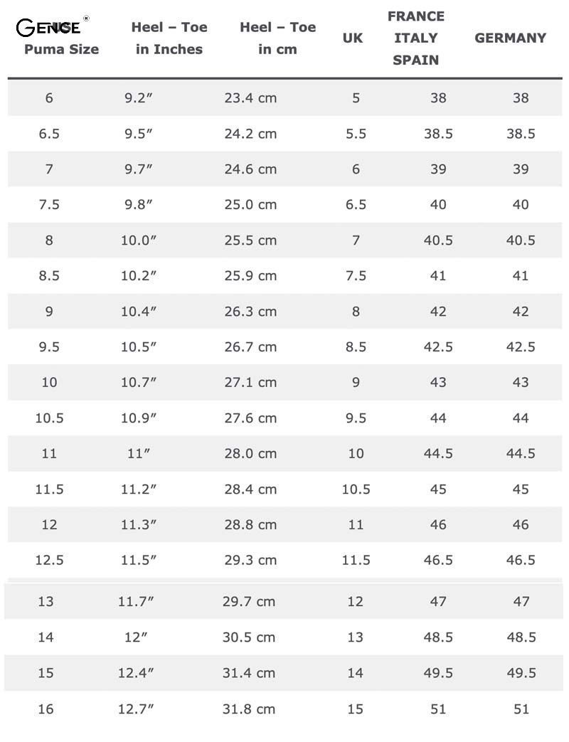 Size giày chuẩn cho nam của Puma