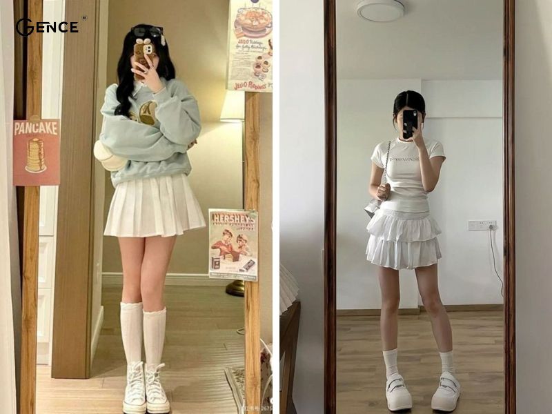 Phối đồ soft girl cùng chân váy tennis