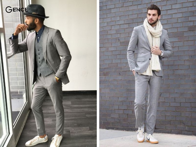 Suit lịch lãm kết hợp với giày trắng nam