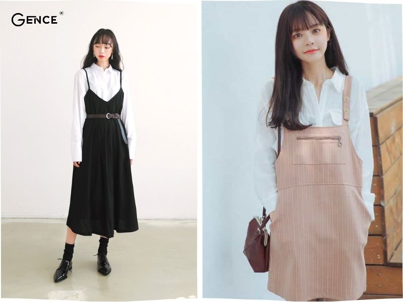 Tạo vẻ bề ngoài dễ thương cùng áo sơ mi trắng và yếm