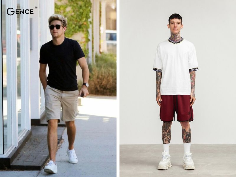 Áo thun, quần short mix với giày thể thao 
